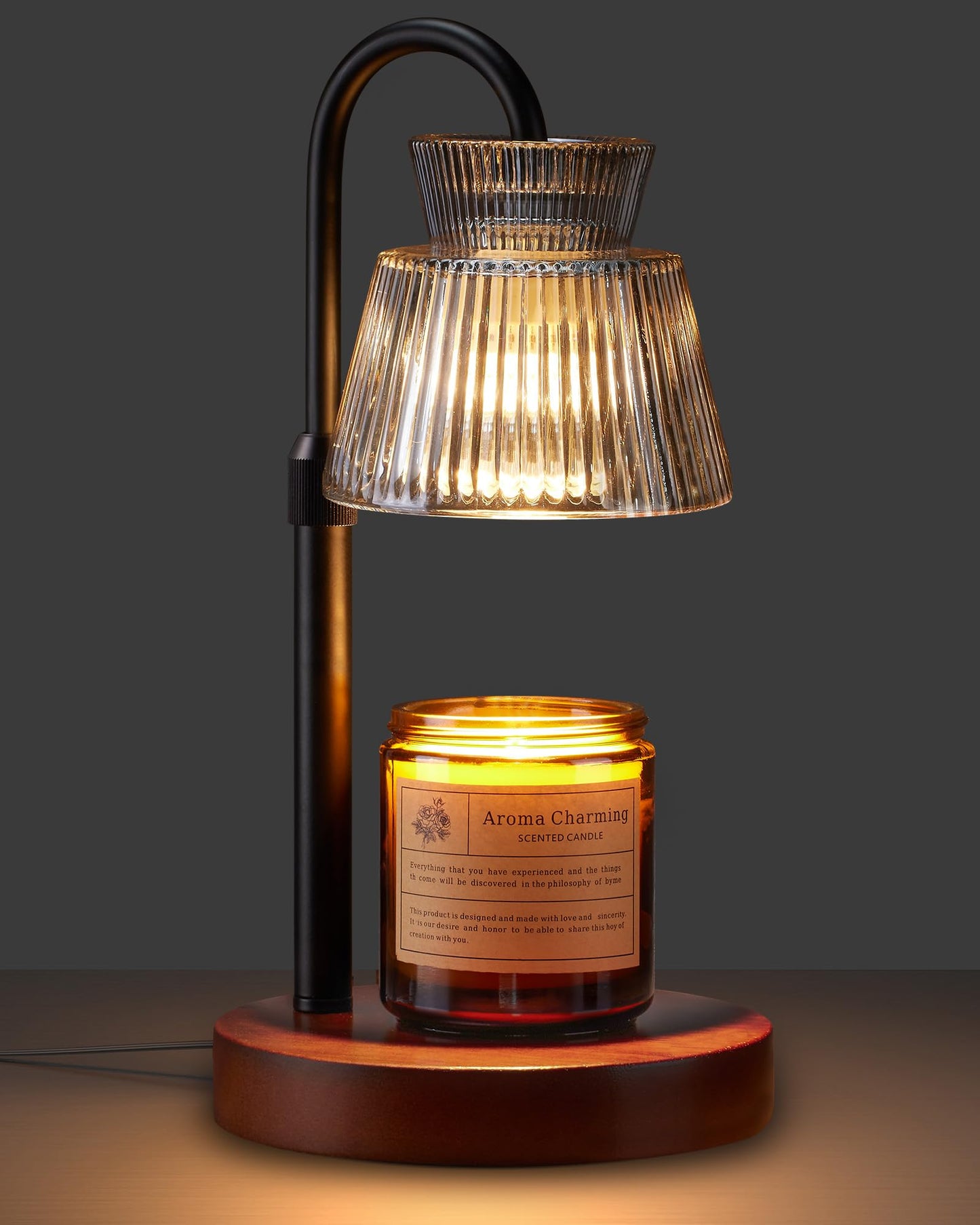 Electric Candle Warmer Lamp Black, Candle Lamp Warmer with Timer, Wax Warmer Lamp Candle Warmer for Jar Candles, Adjustable Height Candle Light Warmer with 2 Bulbs