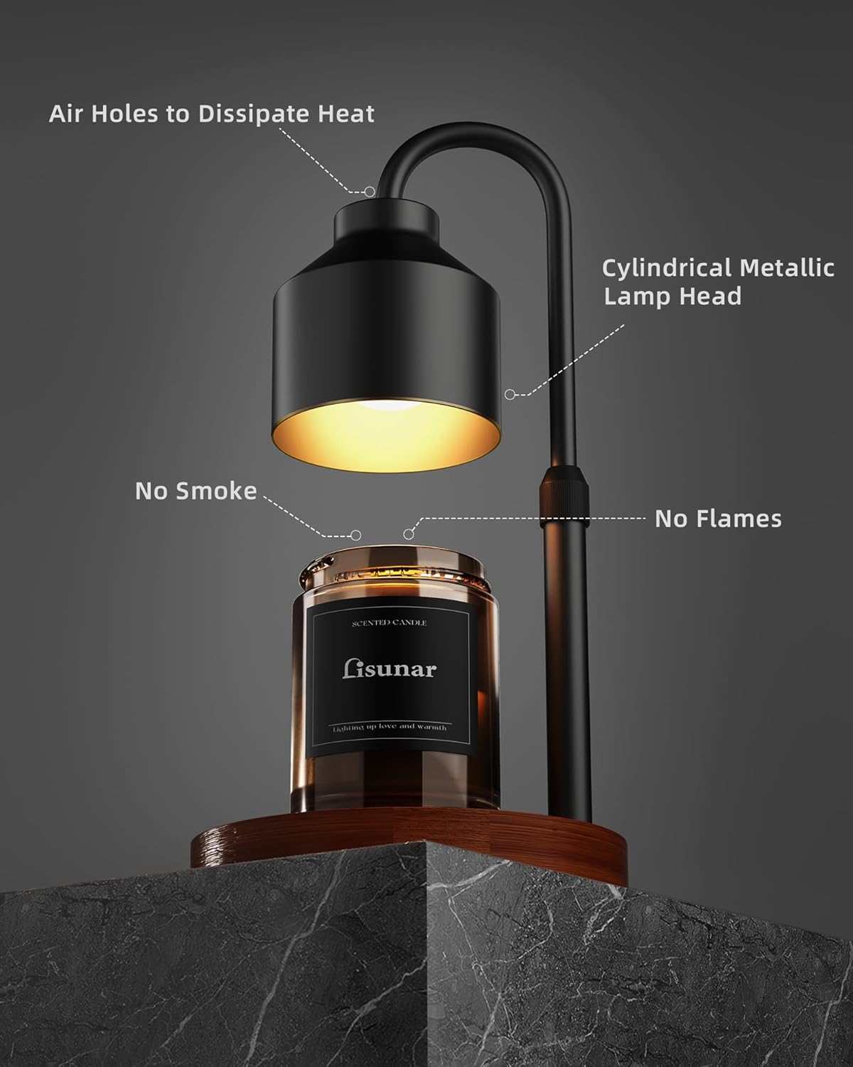 Electric Candle Warmer Lamp Black, Candle Lamp Warmer with Timer, Wax Warmer Lamp Candle Warmer for Jar Candles, Adjustable Height Candle Light Warmer with 2 Bulbs