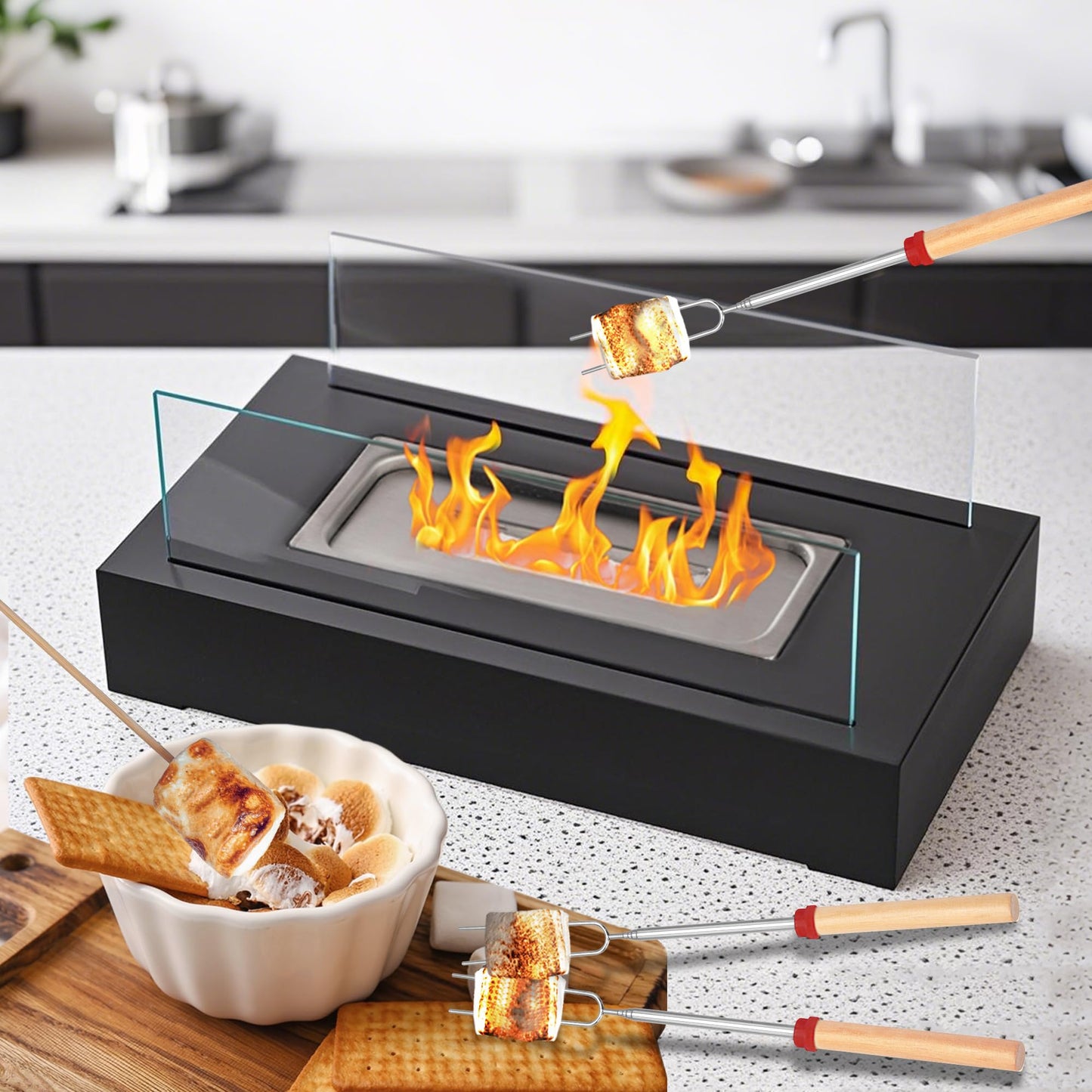 Metal Table Fire - US Patent Design - Safer Burning with Gel Fuel, Tabletop Flame with Stones Decorated, Warm Decoration for Friday Nights, Premium Gift for Parties & Weddings (Gel was not Included)