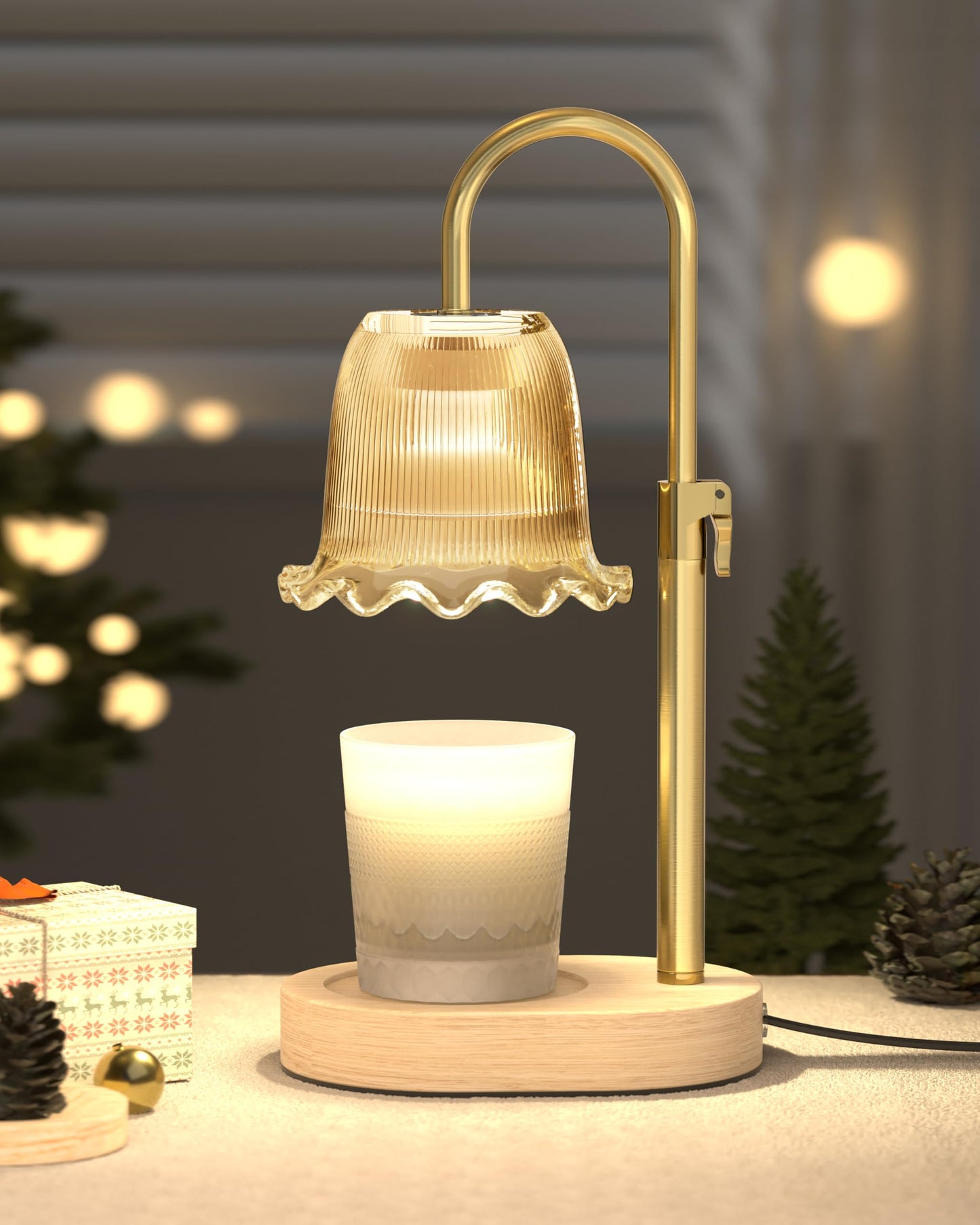 Electric Candle Warmer Lamp Black, Candle Lamp Warmer with Timer, Wax Warmer Lamp Candle Warmer for Jar Candles, Adjustable Height Candle Light Warmer with 2 Bulbs