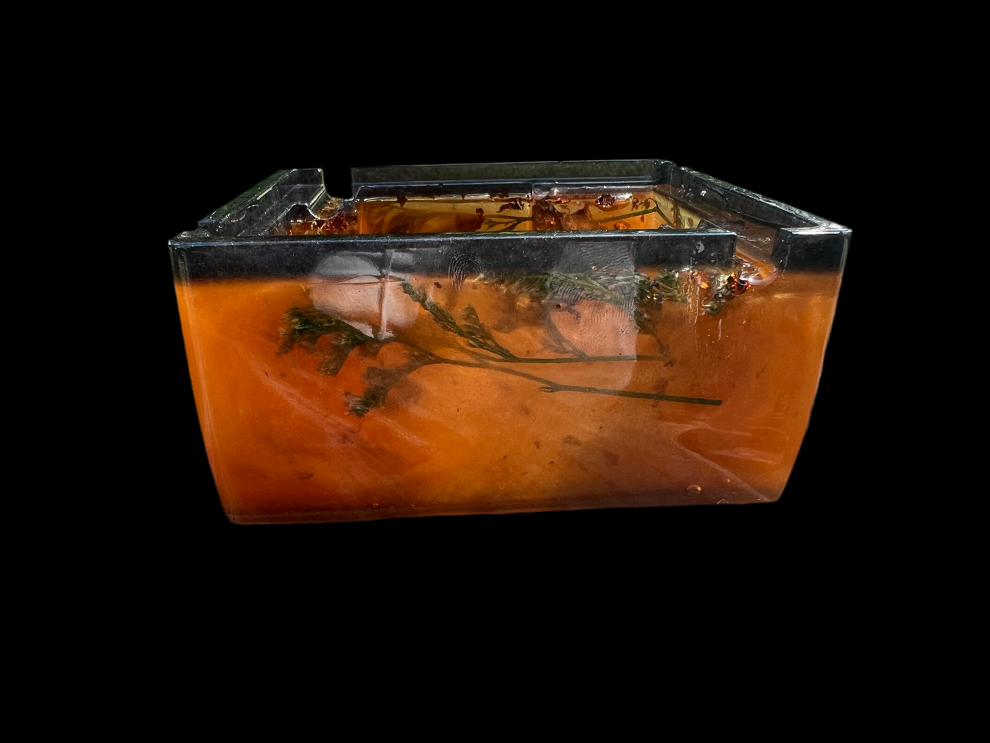 Floral Amber Resin Ashtray — Handcrafted Square with Real Flowers
