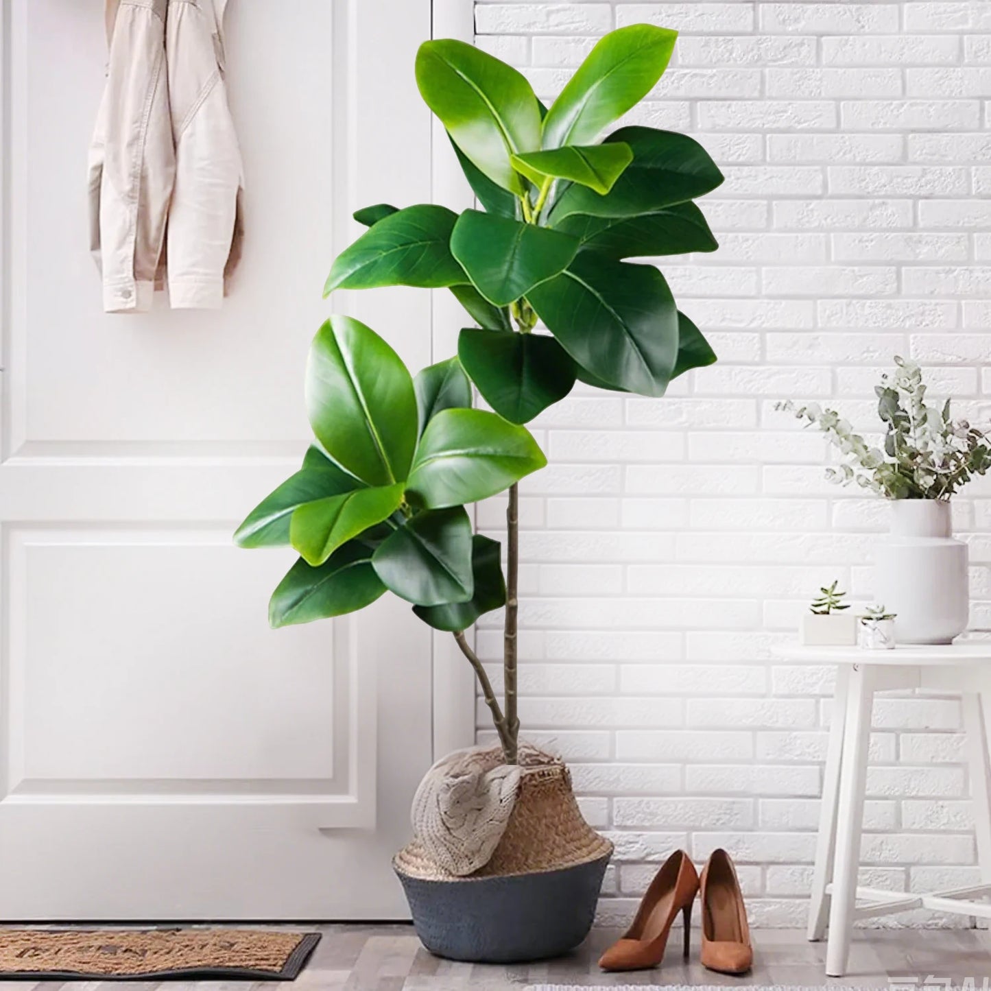 76-135cm(53.1in) Artificial Ficus Tree Moraceae Plants Tropical Banyan Leaves For Indoor Outdoor Office Room Farmhouse Bonsai