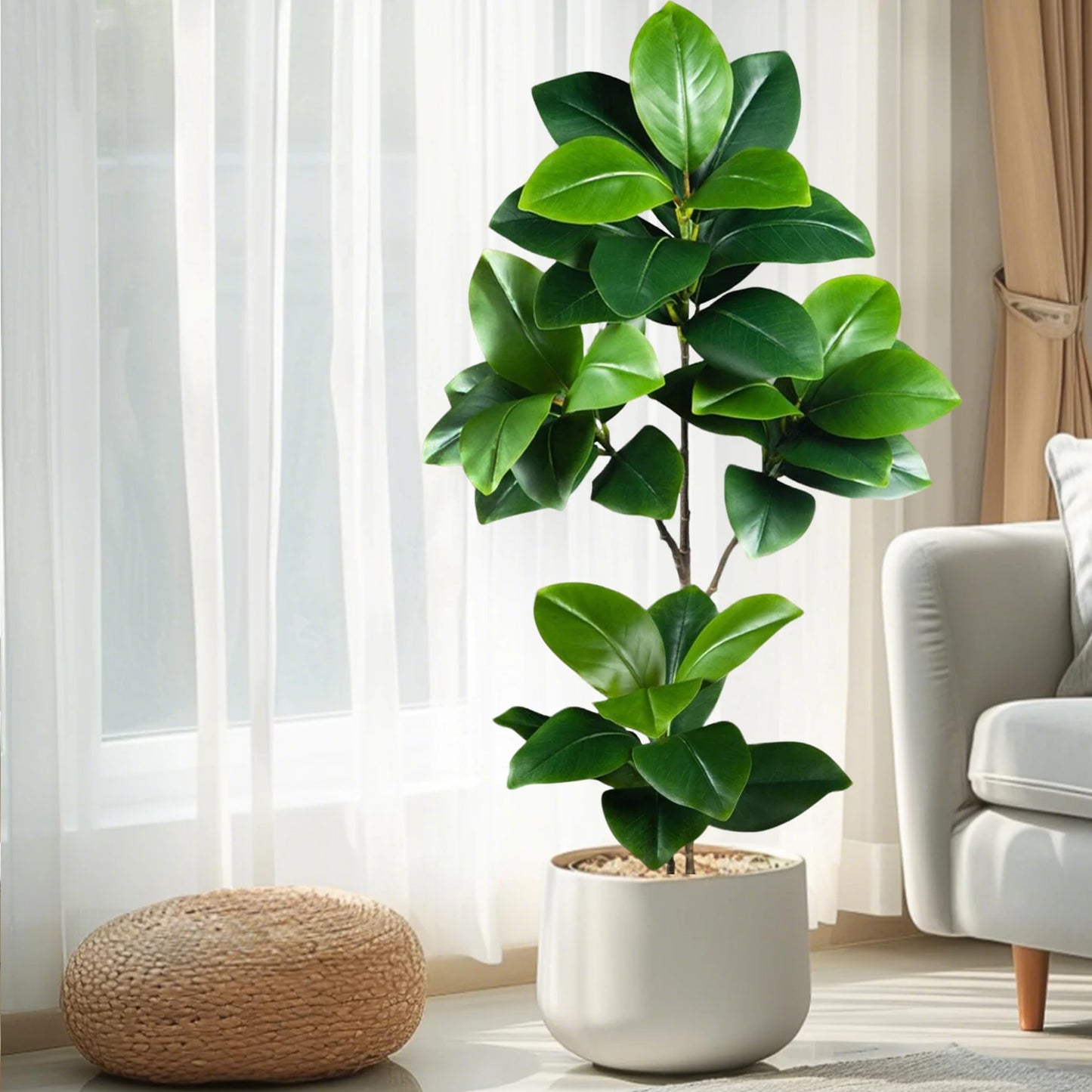 76-135cm(53.1in) Artificial Ficus Tree Moraceae Plants Tropical Banyan Leaves For Indoor Outdoor Office Room Farmhouse Bonsai