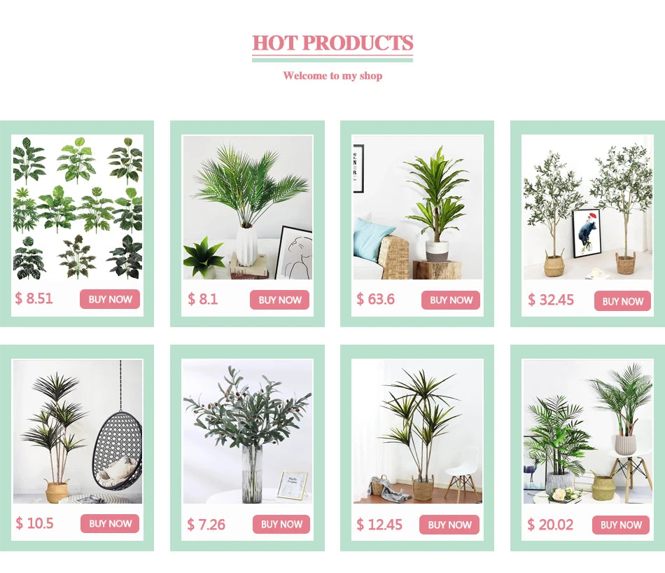 120cm Large Artificial Palm Fake Plants Branch Real Touch Palm Leaves Tropical Plants Branches for Home Office Indoor Decoration