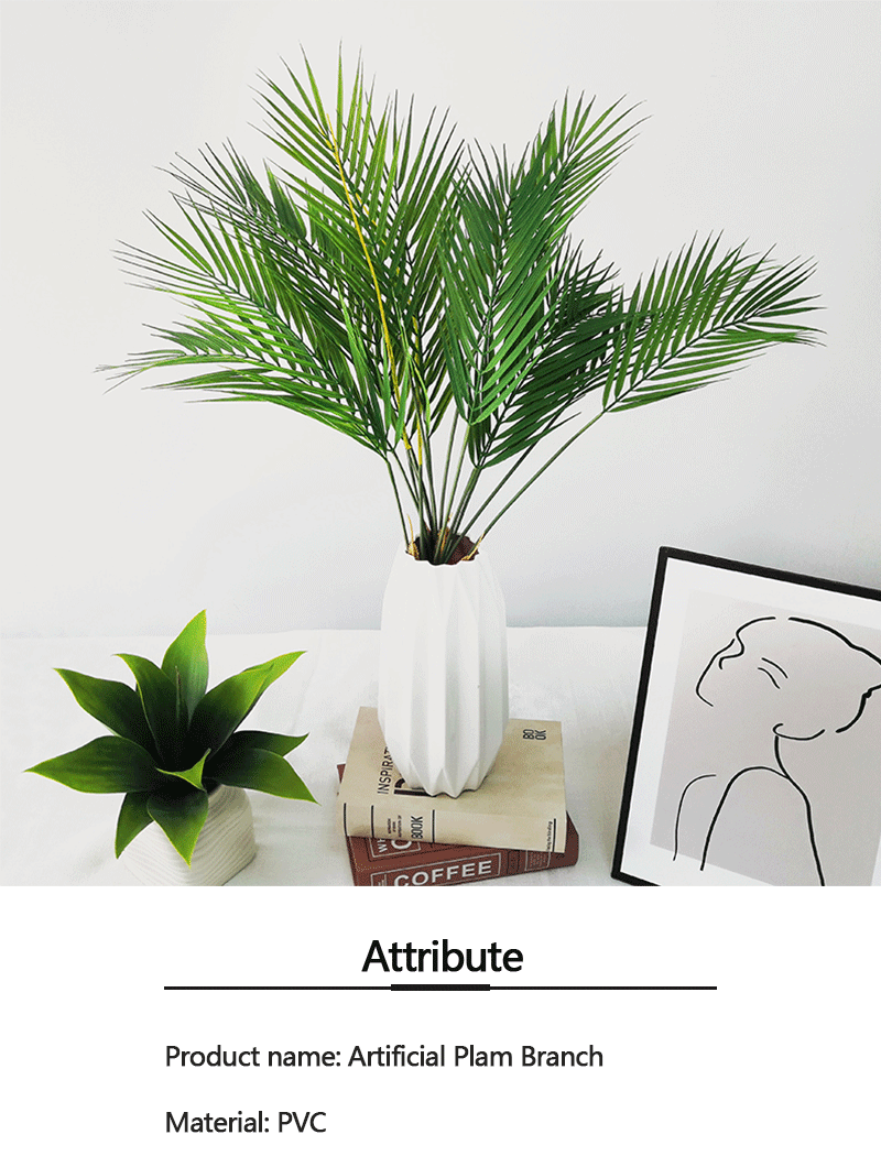 120cm Large Artificial Palm Fake Plants Branch Real Touch Palm Leaves Tropical Plants Branches for Home Office Indoor Decoration