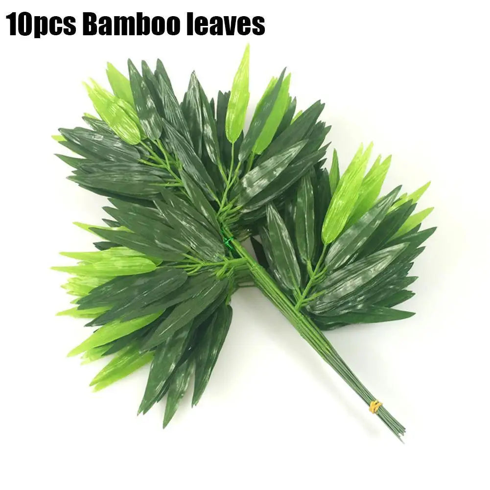 10Pcs Artificial Green Bamboo Leaves Ornaments Fake Plants Greenery Leaves for Wedding Home Hotel Office Party Decoration