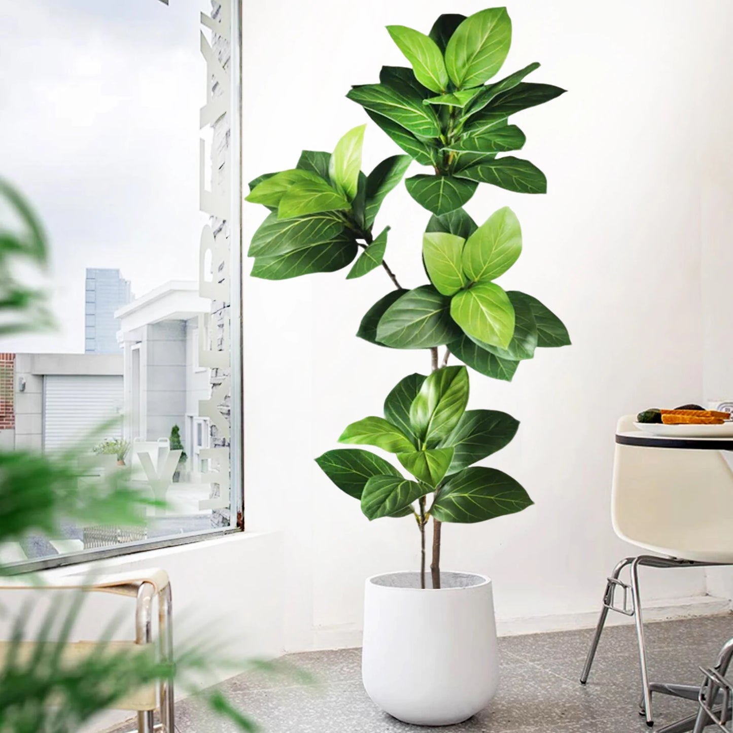 76-135cm(53.1in) Artificial Ficus Tree Moraceae Plants Tropical Banyan Leaves For Indoor Outdoor Office Room Farmhouse Bonsai