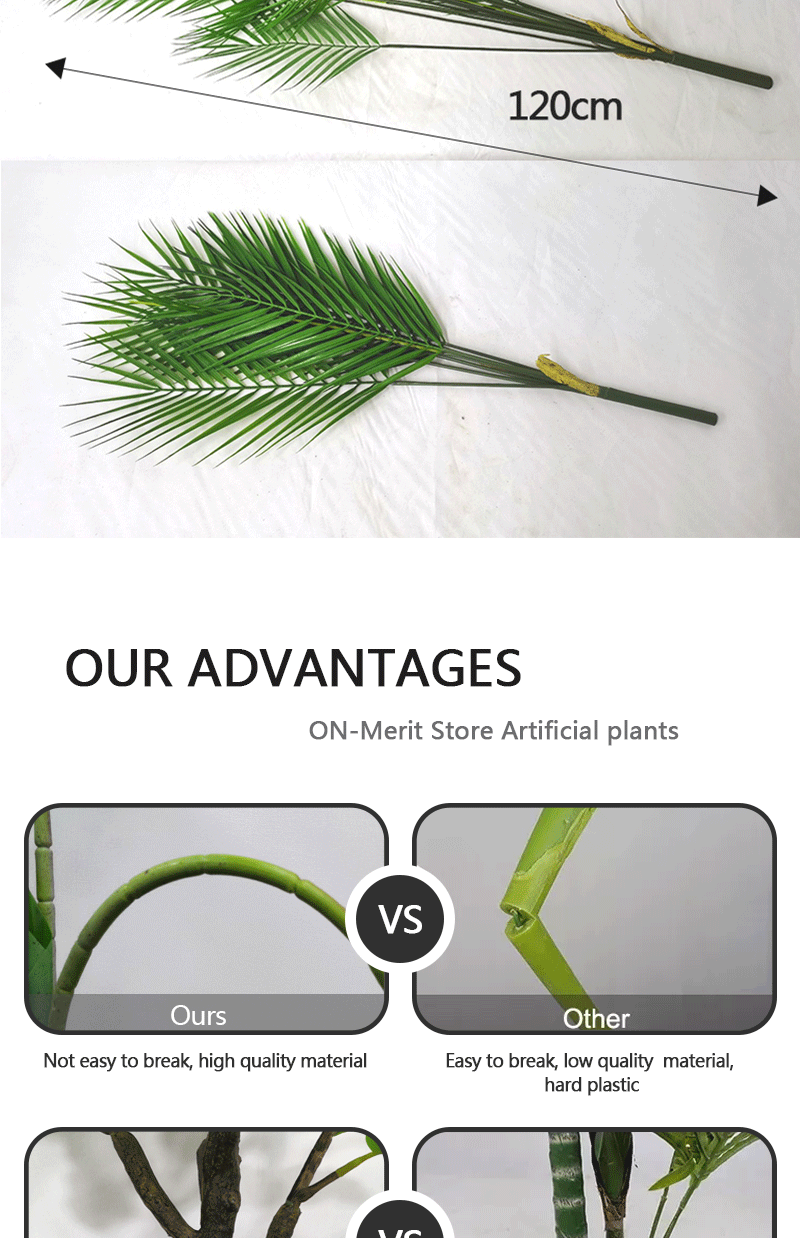 120cm Large Artificial Palm Fake Plants Branch Real Touch Palm Leaves Tropical Plants Branches for Home Office Indoor Decoration