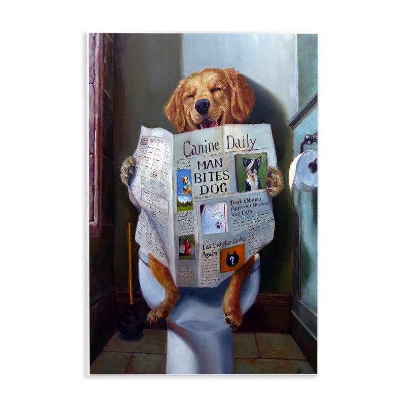 " Dog Reading the Newspaper on Toilet Funny "
