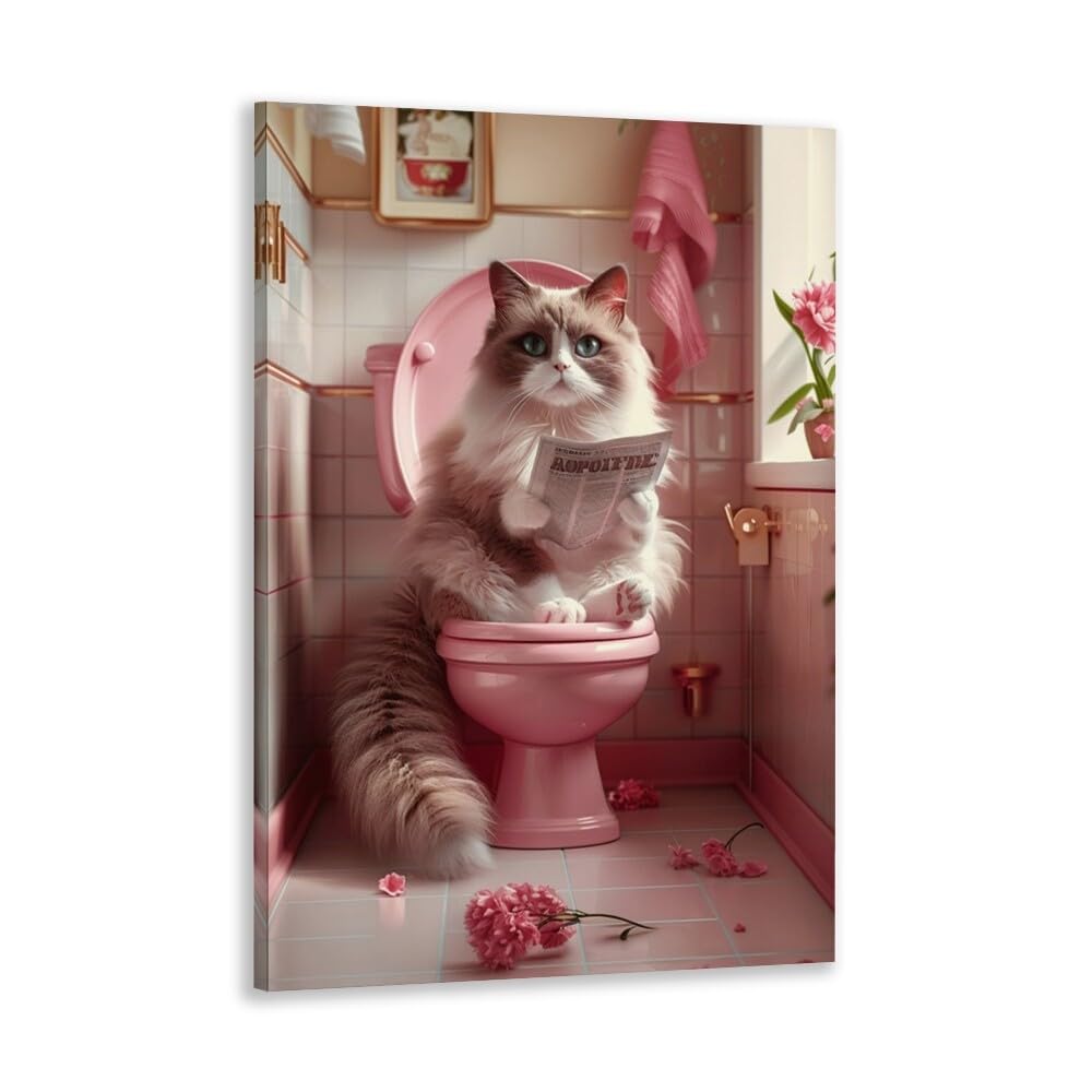 Funny Bathroom Wall Art Goldendoodle on toilet Reading newspaper Humor Animal Poster Picture Canvas Print For Dog Lovers Restroom ideas Decor 8x12inch Unframed