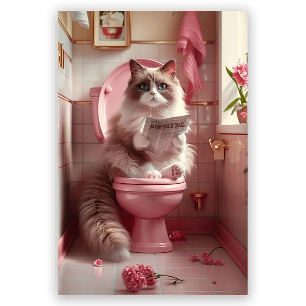 Funny Bathroom Wall Art Goldendoodle on toilet Reading newspaper Humor Animal Poster Picture Canvas Print For Dog Lovers Restroom ideas Decor 8x12inch Unframed