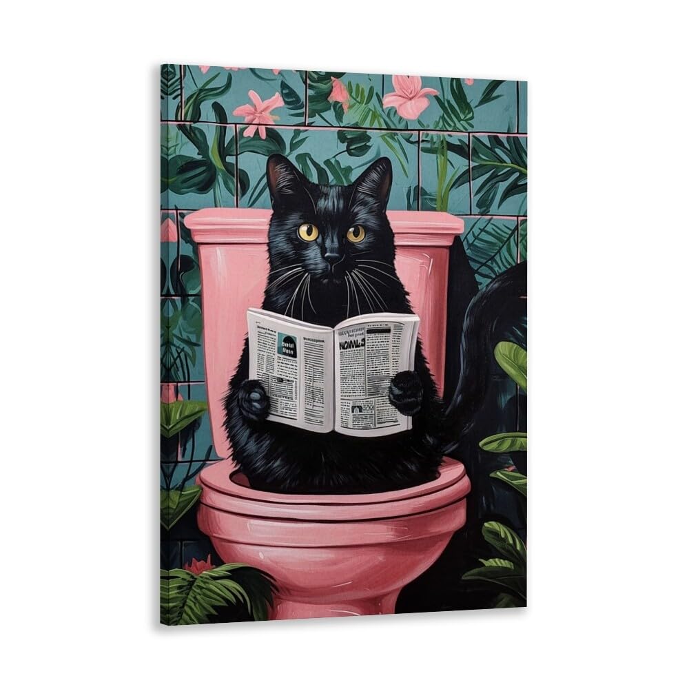 Funny Bathroom Wall Art Goldendoodle on toilet Reading newspaper Humor Animal Poster Picture Canvas Print For Dog Lovers Restroom ideas Decor 8x12inch Unframed