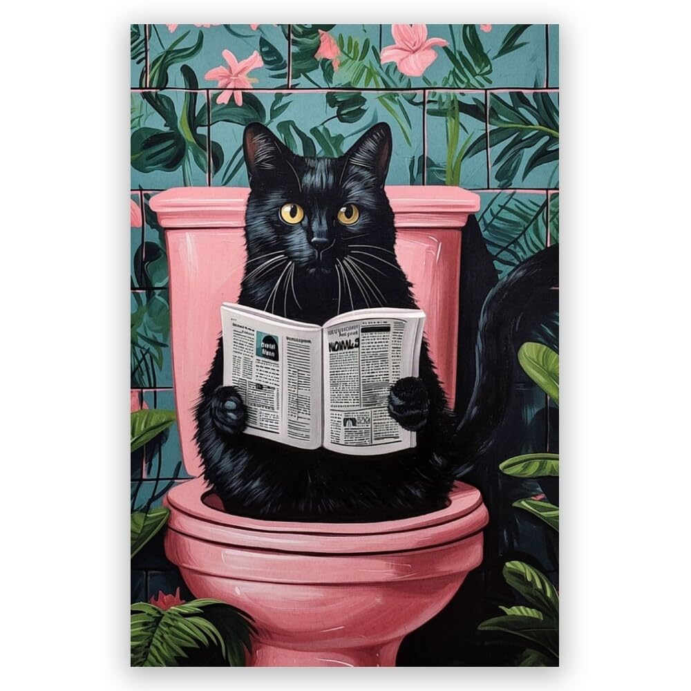 Funny Bathroom Wall Art Goldendoodle on toilet Reading newspaper Humor Animal Poster Picture Canvas Print For Dog Lovers Restroom ideas Decor 8x12inch Unframed