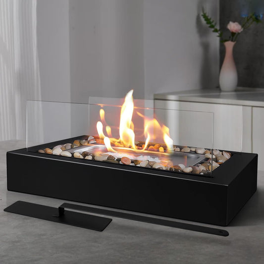Metal Table Fire - US Patent Design - Safer Burning with Gel Fuel, Tabletop Flame with Stones Decorated, Warm Decoration for Friday Nights, Premium Gift for Parties & Weddings (Gel was not Included)