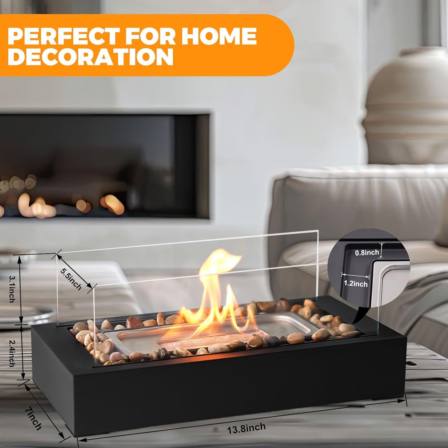 Metal Table Fire - US Patent Design - Safer Burning with Gel Fuel, Tabletop Flame with Stones Decorated, Warm Decoration for Friday Nights, Premium Gift for Parties & Weddings (Gel was not Included)