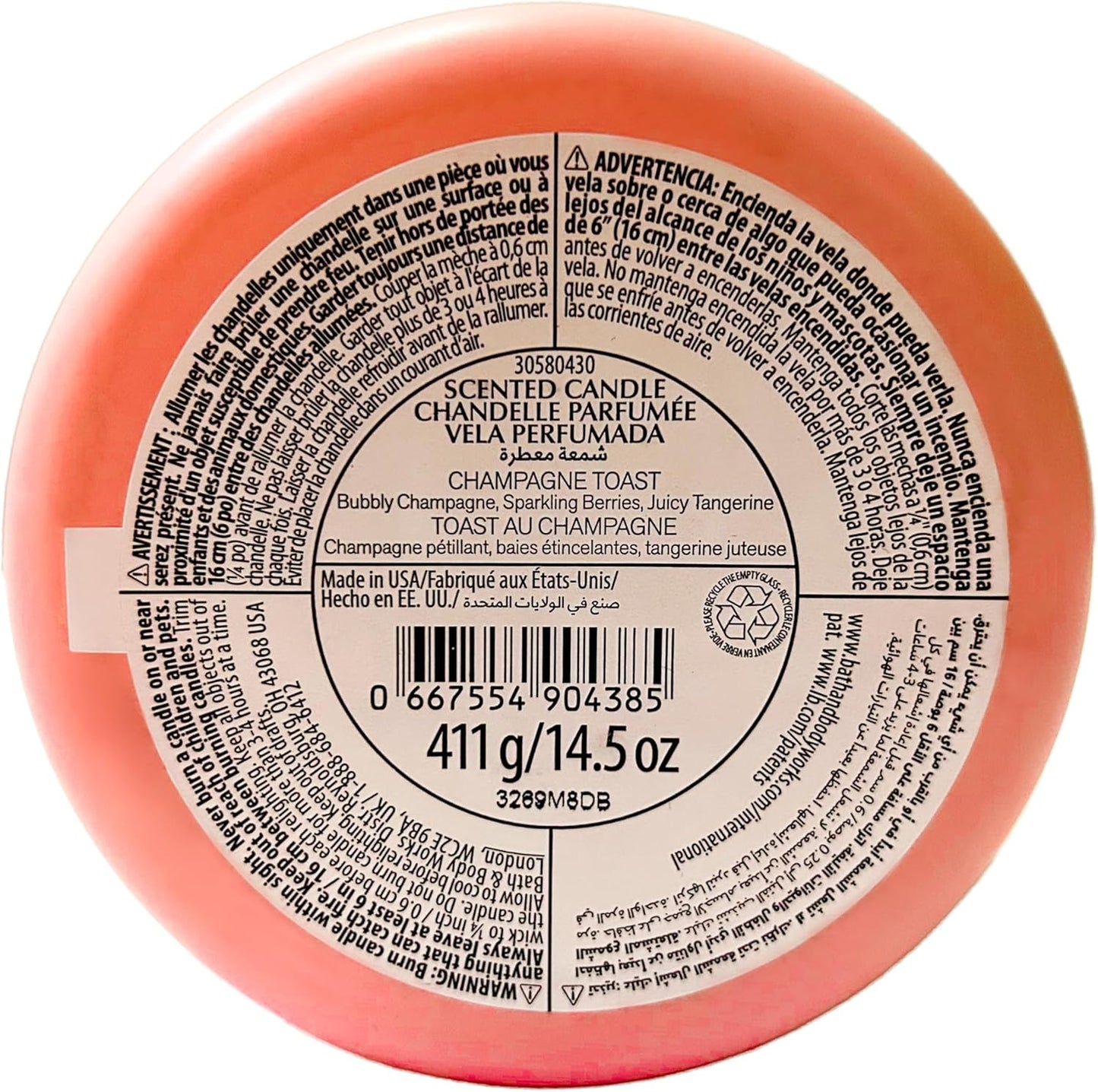 Bath and Body Works White Barn Champagne Toast 3 Wick Candle 14.5 Ounce Basic White Barn Label