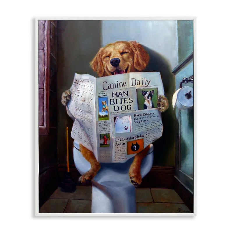 " Dog Reading the Newspaper on Toilet Funny "