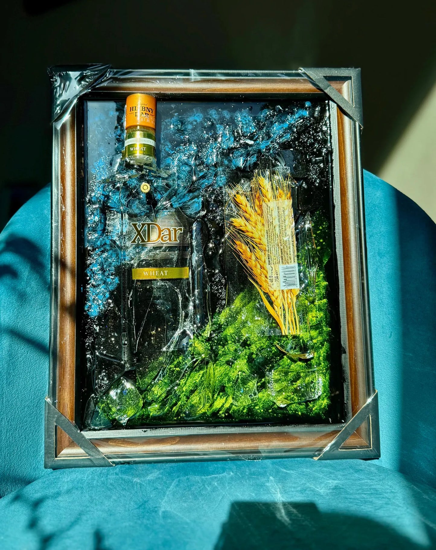 "Custom Resin Bottle Art Frame – Personalized Whiskey, Vodka, Tequila, or Wine with Symbolic Storytelling Design"