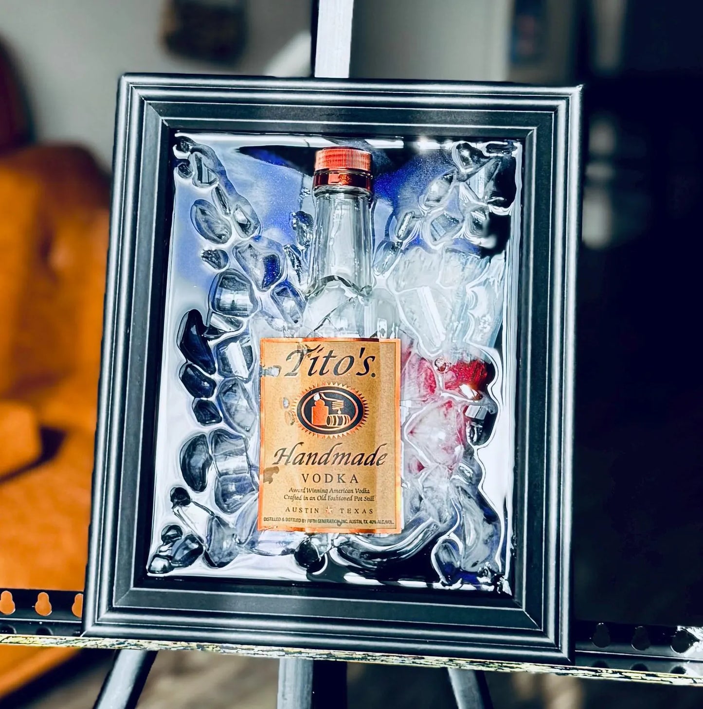"Custom Resin Bottle Art Frame – Personalized Whiskey, Vodka, Tequila, or Wine with Symbolic Storytelling Design"