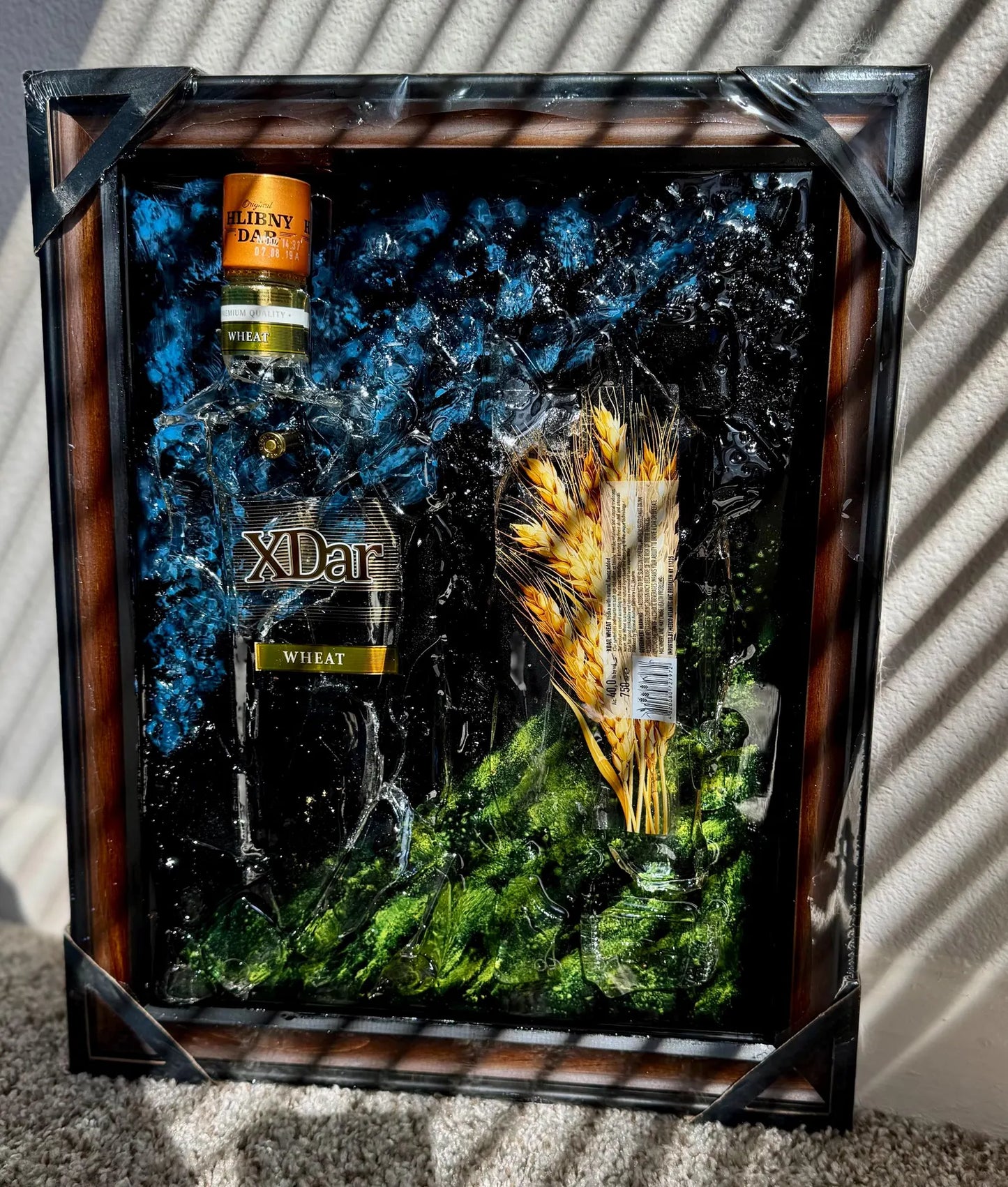 "Custom Resin Bottle Art Frame – Personalized Whiskey, Vodka, Tequila, or Wine with Symbolic Storytelling Design"