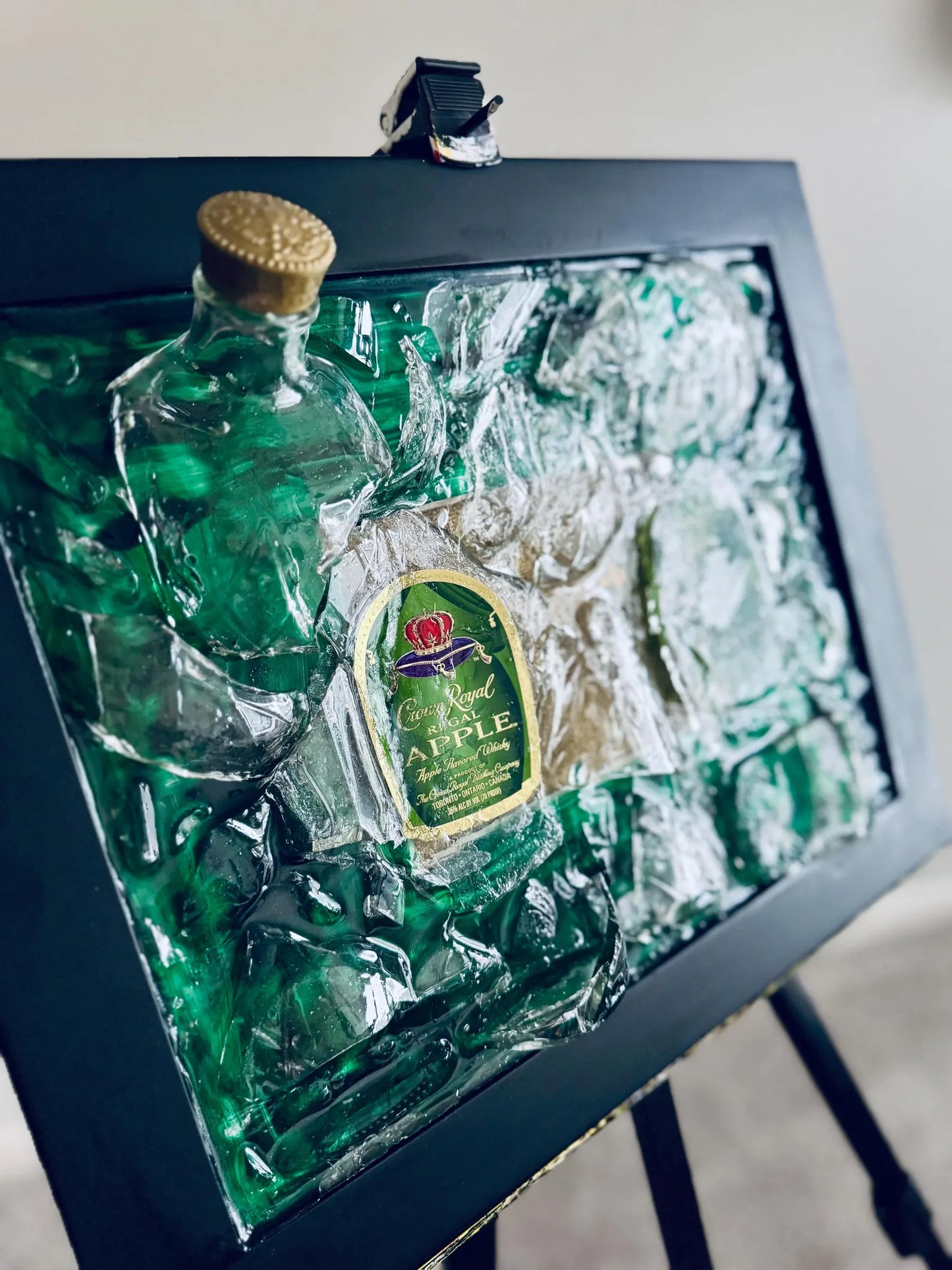"Custom Resin Bottle Art Frame – Personalized Whiskey, Vodka, Tequila, or Wine with Symbolic Storytelling Design"