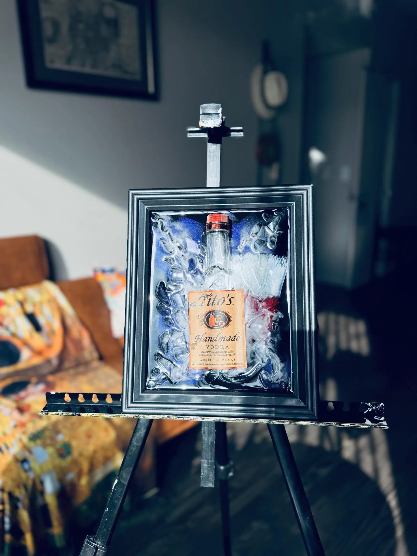 "Custom Resin Bottle Art Frame – Personalized Whiskey, Vodka, Tequila, or Wine with Symbolic Storytelling Design"