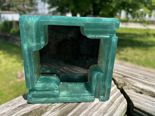 Handmade Teal Resin Ash Tray – Geometric Design, Custom Color Available