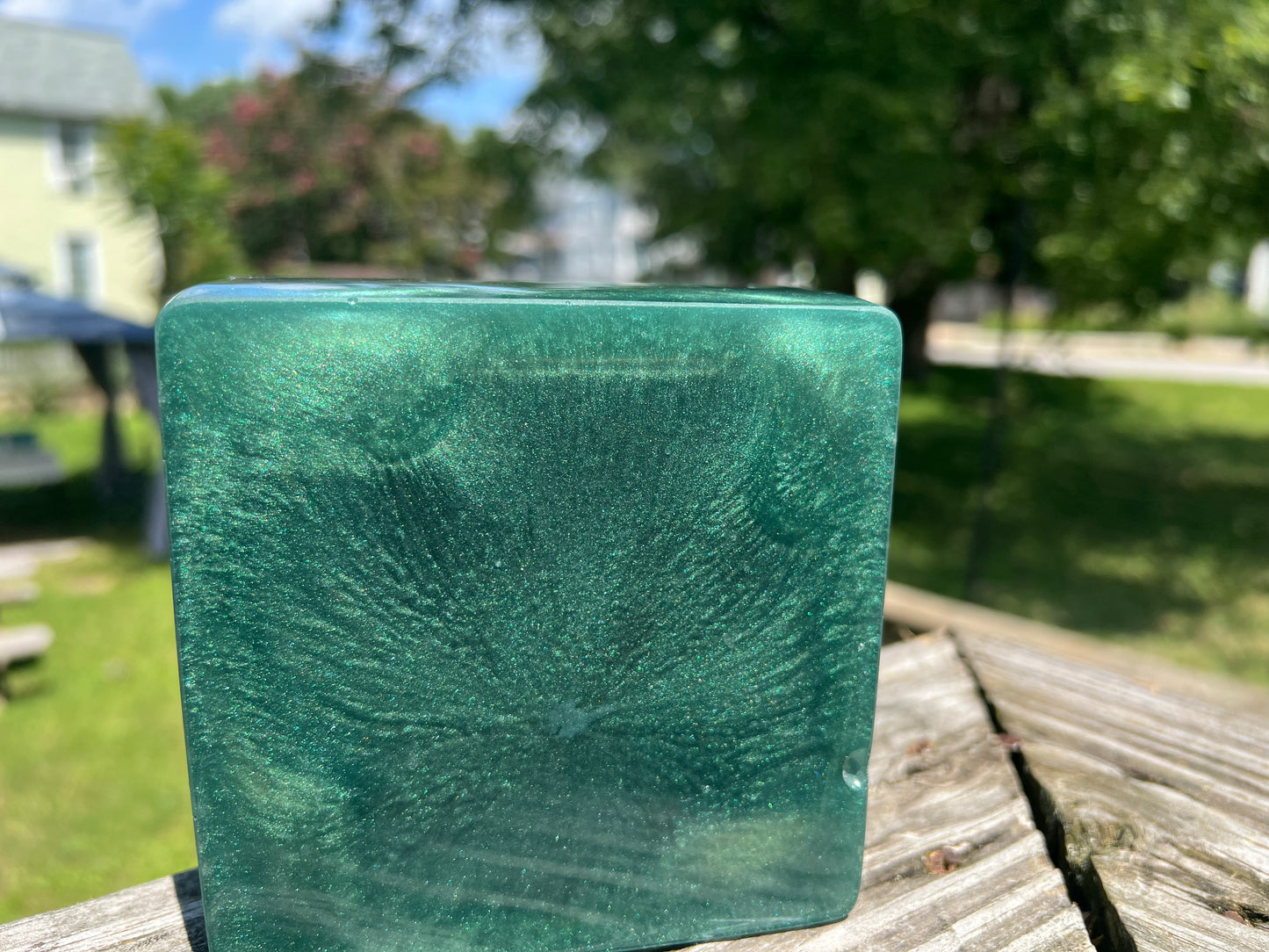 Handmade Teal Resin Ash Tray – Geometric Design, Custom Color Available