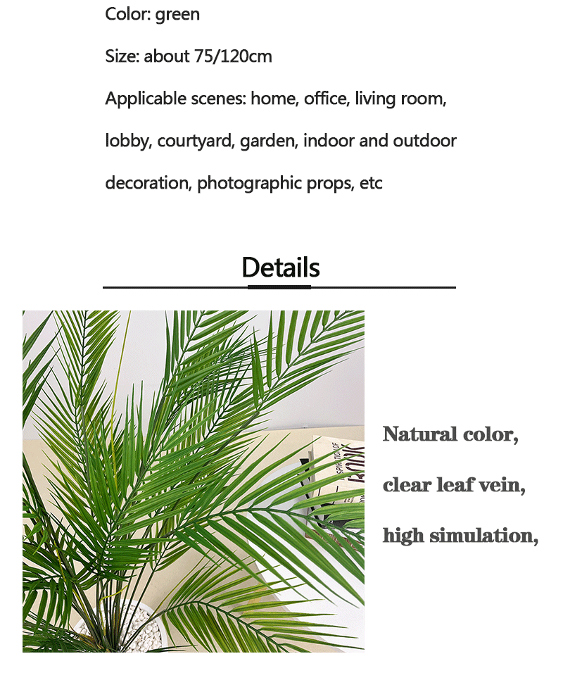 120cm Large Artificial Palm Fake Plants Branch Real Touch Palm Leaves Tropical Plants Branches for Home Office Indoor Decoration