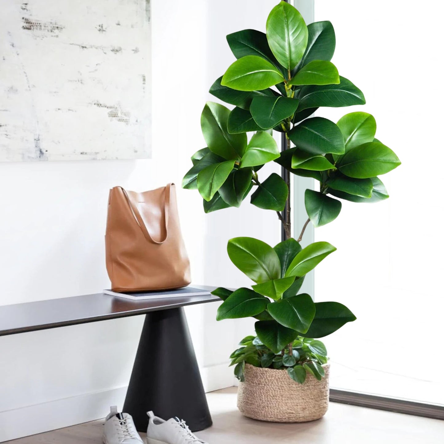 76-135cm（53.1in） Artificial Ficus Tree Moraceae Plants Tropical Banyan Leaves For Indoor Outdoor Office Room Farmhouse Bonsai