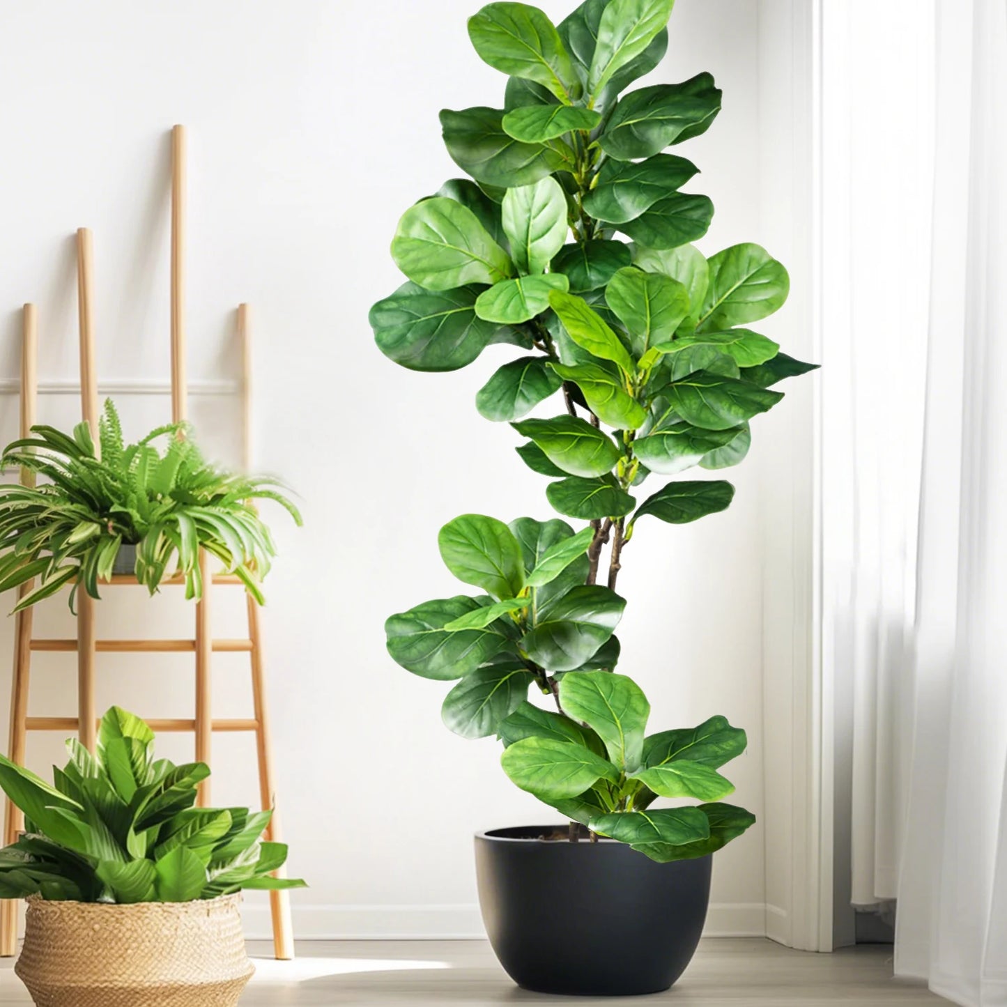 76-135cm（53.1in） Artificial Ficus Tree Moraceae Plants Tropical Banyan Leaves For Indoor Outdoor Office Room Farmhouse Bonsai
