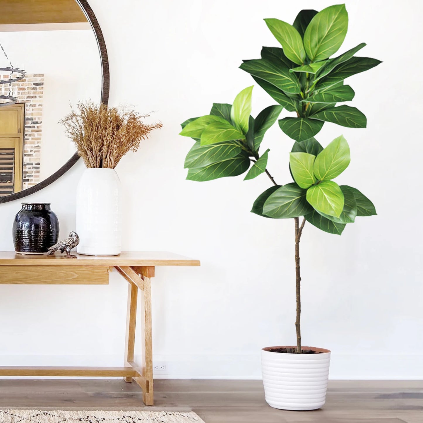 76-135cm（53.1in） Artificial Ficus Tree Moraceae Plants Tropical Banyan Leaves For Indoor Outdoor Office Room Farmhouse Bonsai