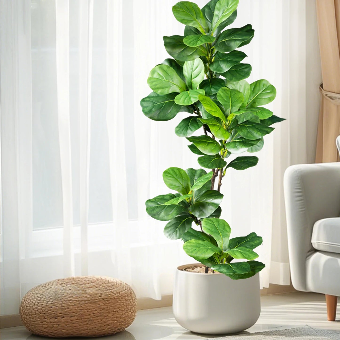76-135cm（53.1in） Artificial Ficus Tree Moraceae Plants Tropical Banyan Leaves For Indoor Outdoor Office Room Farmhouse Bonsai