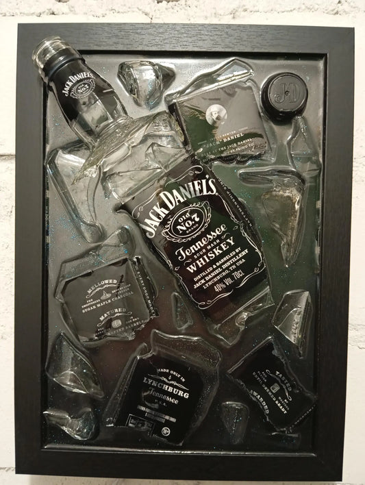 Handcrafted Jack Daniel's Broken Bottle Art – Epoxy Whiskey Wall Decor | Unique ALL YEAR AROUND Gift"
