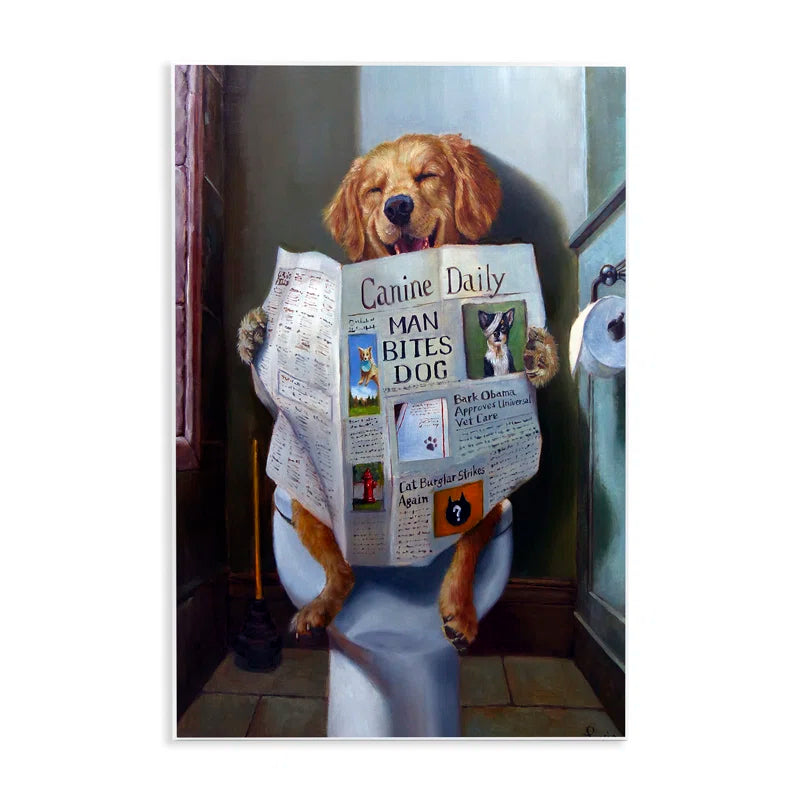 " Dog Reading the Newspaper on Toilet Funny "