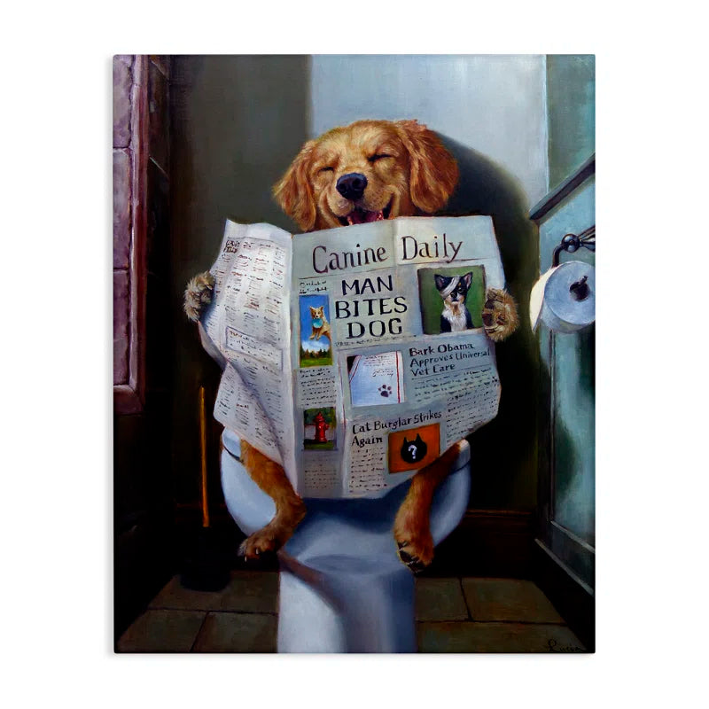 " Dog Reading the Newspaper on Toilet Funny "