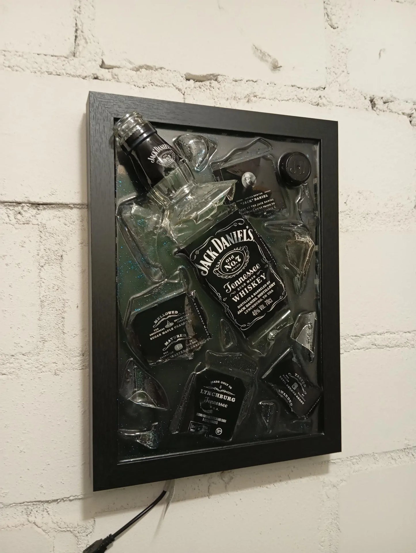 Handcrafted Jack Daniel's Broken Bottle Art – Epoxy Whiskey Wall Decor | Unique ALL YEAR AROUND Gift"